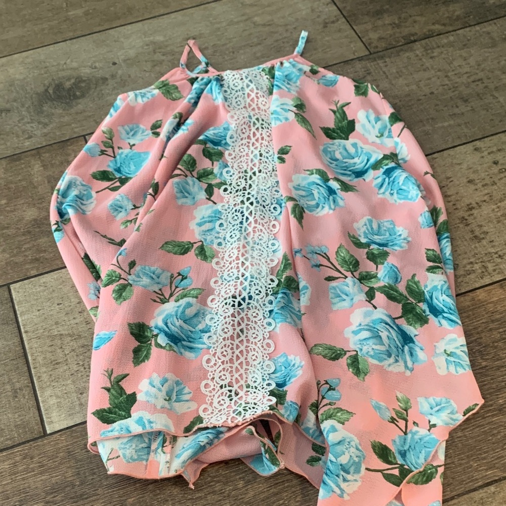 Bonnie Jean Pink and Blue Floral Top